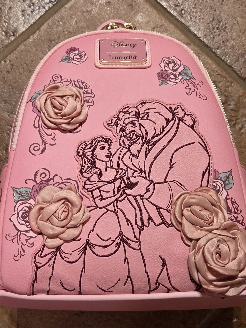 Loungefly Disney Beauty and the Beast Pink Roses Mini Backpack